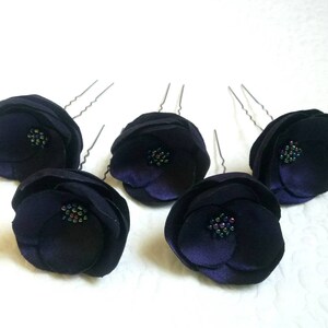 Tiny navy blue hair pins Bridal hair flowers Navy blue pins wedding flowers Bridesmaids navy blue Barrettes Flower Girl navy blue hair clip image 5