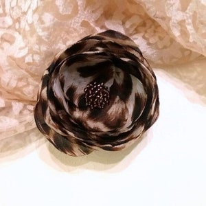 Leopard print brooch Chiffon flower pin Gift for her Corsage pin flower  Gift for mom Family photo pin Leopard fabric flower Hair clip