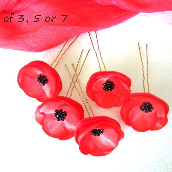 Petites épingles à cheveux pavot fleurs de cheveux pavot rouge mariée coquelicots fleurs de mariage coquelicots demoiselles d'honneur coquelicots barrettes fleur fille coquelicots épingles