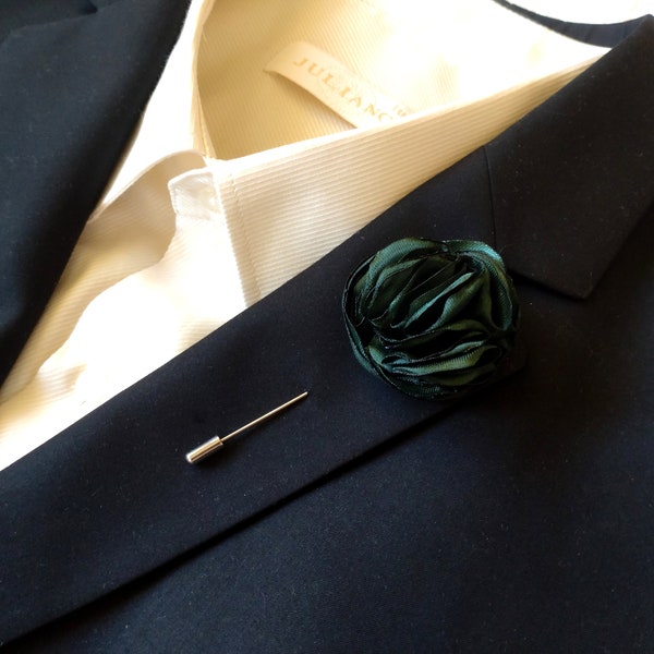 Dark green lapel pin Forest green Suit pin Forest green Wedding pin Groomsman lapel pin flower Dark green Boutonnière Business pin Green