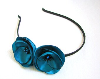 Teal headband adult Blue flower headband flower girl Teal fascinator Bridesmaids Teal wedding headband bridal