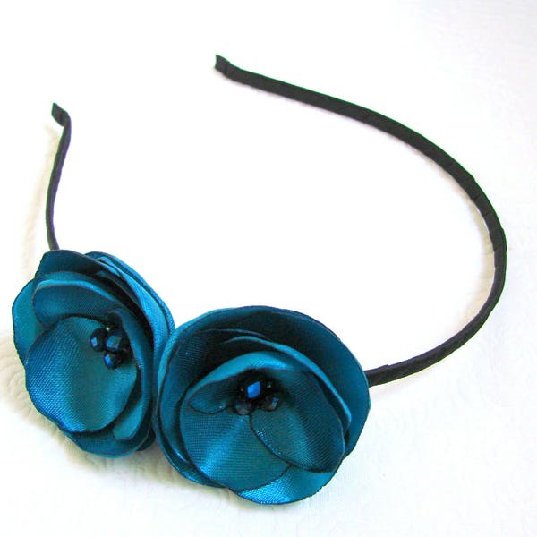 Teal headband adult Blue flower headband flower girl Teal fascinator Bridesmaids Teal wedding headband bridal