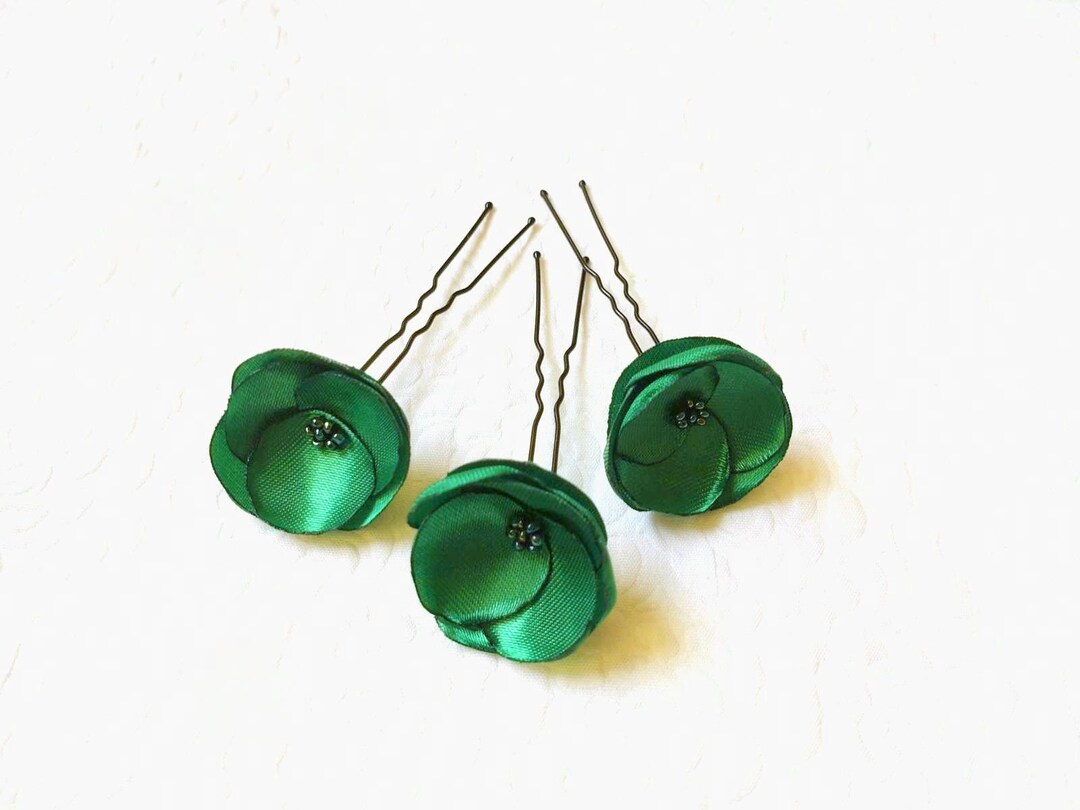 Tiny Emerald Green Hair Pins Emerald Hair Flowers Bridal Etsy