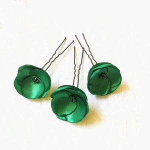 Petites épingles à cheveux vert émeraude fleurs de cheveux émeraude Épingles de mariée émeraude demoiselles d&#39;honneur Barrettes émeraude Flower Girl fleurs de cheveux émeraude