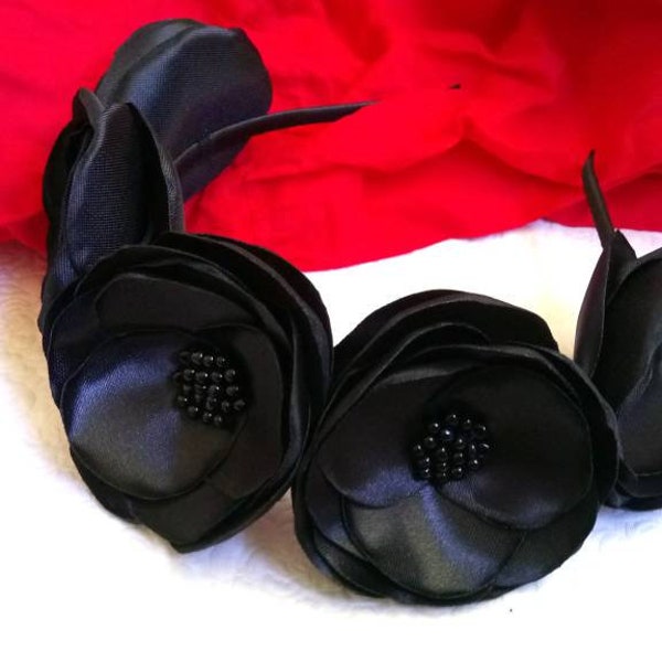 Schwarze Blumenkrone Gothic-Stirnband Schwarzes Festival-Stirnband Schwarze Frida-Blumenkrone Schwarzes Haarteil Gothic-Fascinator Schwarzes Stirnband