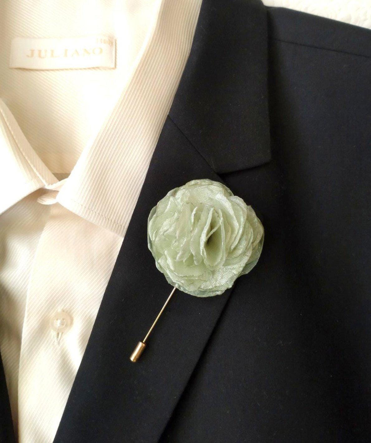 Sage green lapel pin Suit brooch Wedding pin Groomsman pin Chiffon flower pin Boutonnière Husband gift Business pin