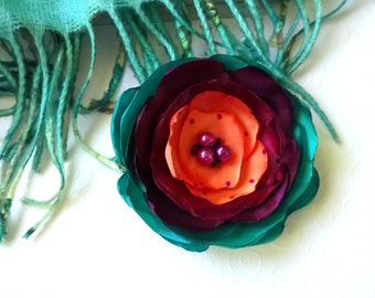 Silk flower Brooch Colorful flower pin Gift for mom Flower brooch Bridesmaid hair flower Mother of the bride pin Mother of groom brooch