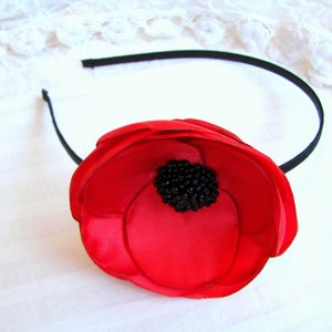 Poppy headband Red flower headband Girls Poppy headband Poppy wedding hairpiece Red poppy headpiece Poppy headdress Poppy hair clip image 3