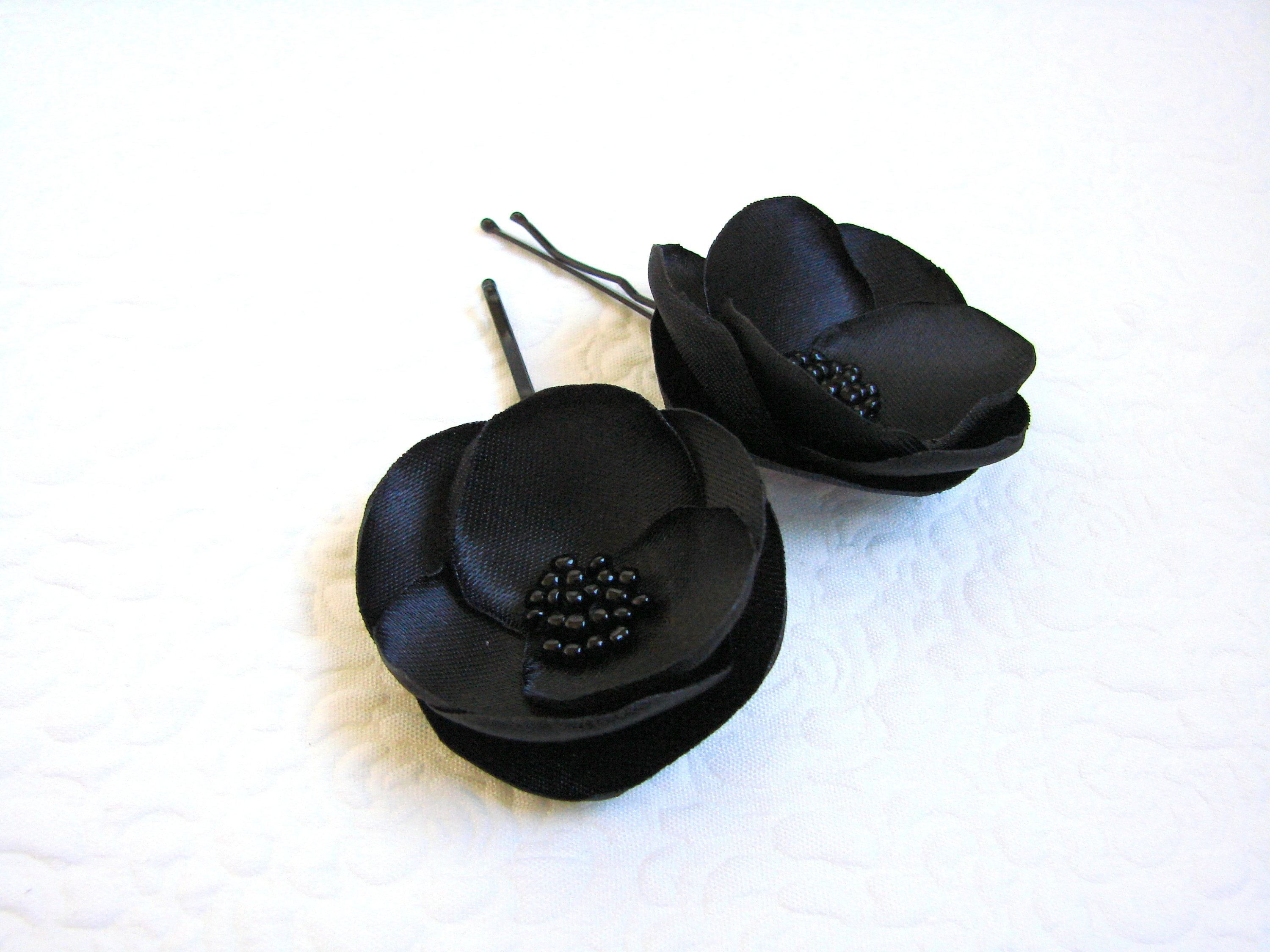 Black Hair Flowers Black Poppy Hair Pin Black Barrettes Flower | Etsy