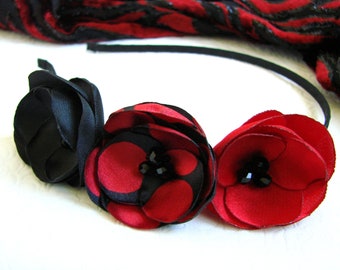 Party Headband woman Red Black hair flowers Holiday headband silk Flower dots headband Adult Girl Props headband Black red fascinator flower