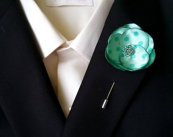 Mint flower Boutonnière Groomsman lapel pin Green Men's lapel flower Mint flower pin men's Boutonnière