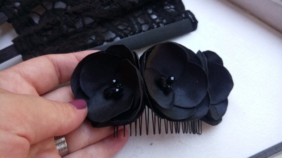 Flower Hair Comb Black Gothic Hair Flowers Black Hair Etsy