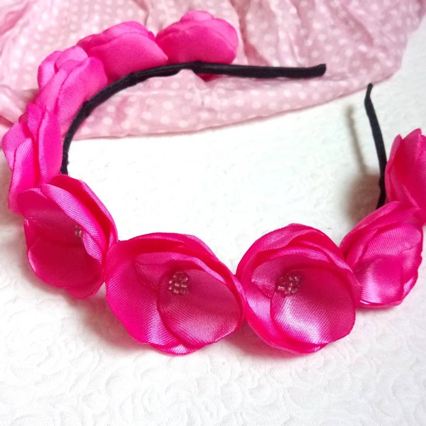 Hot pink Flower crown Hot Pink Flower Girl Hot pink headband Hot pink headdress Bridesmaids Hot pink Headband Hot pink wedding head piece