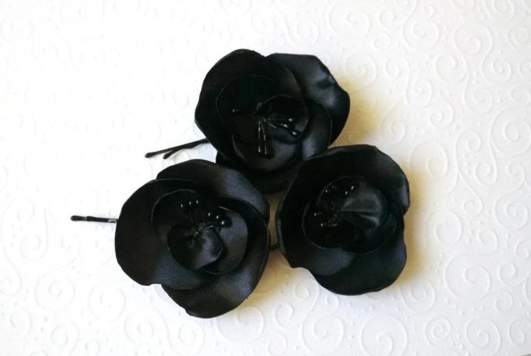 Black Orchid Hair Pins Black Flowers Hair Pins Black Hair Piece Black ...