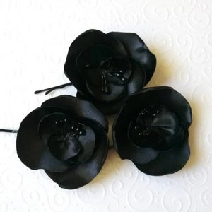 Black Orchid hair pins Black flowers hair pins Black hair piece BLack wedding hair pin Bridesmaids black flower hair clips Gothic flower pin