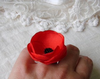 Poppy ring Bridesmaids gift Poppy lover ring Red flower summer wedding Poppy bridal ring Boho wedding Red silk poppy Girlfriend gift Poppy
