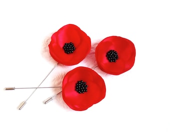Poppy Boutonnière Men&#39;s Poppy pin Poppy brooch Boyfriend Gift Groomsman lapel pin Poppy Men&#39;s lapel Husband gift Poppy Business pin