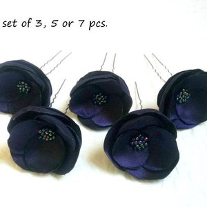 Tiny navy blue hair pins Bridal hair flowers Navy blue pins wedding flowers Bridesmaids navy blue Barrettes Flower Girl navy blue hair clip image 1