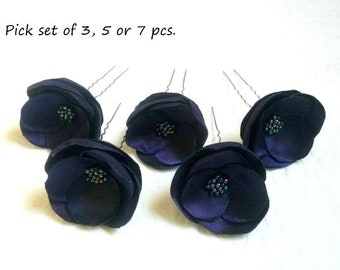 Tiny navy blue hair pins Bridal hair flowers Navy blue pins  wedding flowers Bridesmaids navy blue Barrettes Flower Girl navy blue hair clip