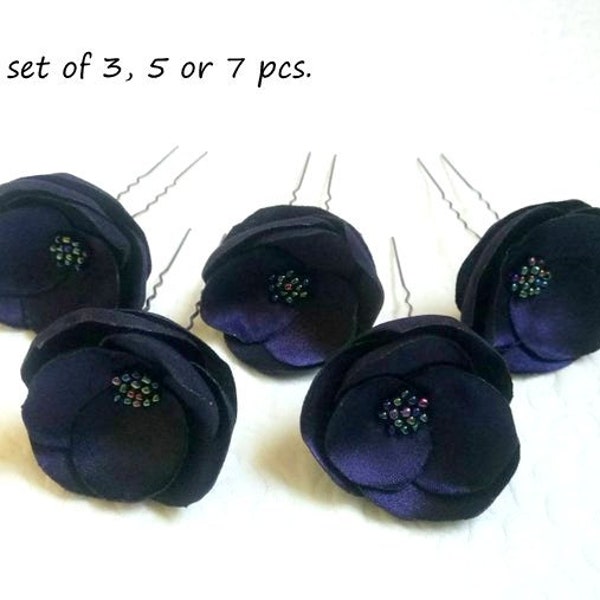 Tiny navy blue hair pins Bridal hair flowers Navy blue pins  wedding flowers Bridesmaids navy blue Barrettes Flower Girl navy blue hair clip