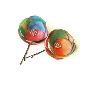 Rainbow pins Rainbow flower pins Bridal poppy hair Пинс Rainbow accessory Rainbow Bridesmaids pins Rainbow hair Flowers