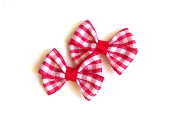 Toddler hair bows Red plaid hair clips Toddler gift non-slip clips  Summer hair bows Gift for baby Red plaid ribbon bows Pigtail hair clips