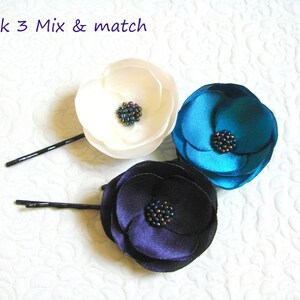 Bridal flowers Ivory Blue Violet flowers Bridesmaid hair pin Bridal Ivory flower Blue barrette Violet hair pin Bridal Blue hair clip Violet
