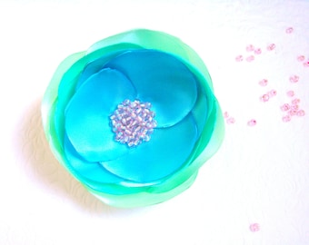 Broche flor Menta pin flor de seda Broche de menta Verde Azul pasador de boda Verde Azul clip de pelo Tocado Menta