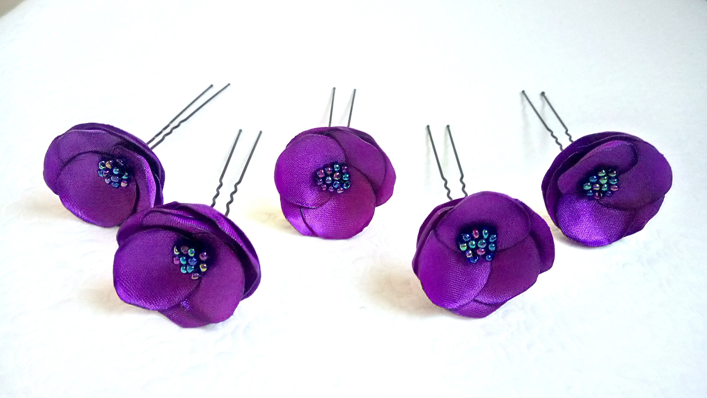Tiny Purple hair pins Royal Purple hair flowers Bridal Purple Etsy