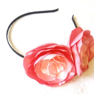 Coral headband Rose Coral Flower girl headband Coral roses head piece Bridesmaid Coral headband Roses fascinator Coral wedding