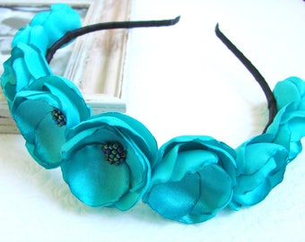 Turquoise flower crown Blue flowers crown Photo props Headband Blue Blue Bridal headband Free face mask blue Bridesmaids headband