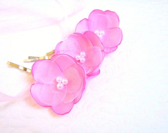 Cherry blossom hair pins Bridal flowers Spring Bridesmaids hair pins Cherry blossom flower girl hair clips