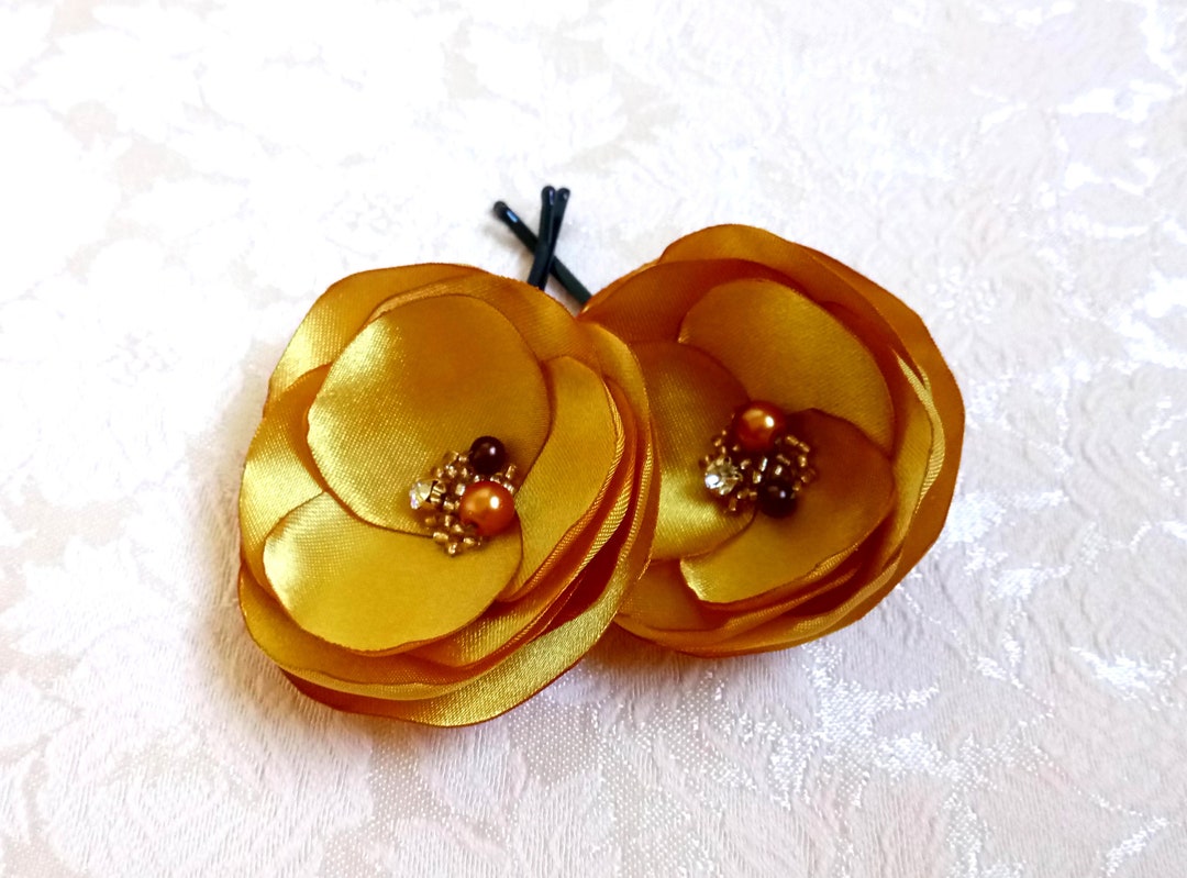 Mustard Yellow Hair Flowers Bridal Mustard Hair Pin Bridesmaid Etsy
