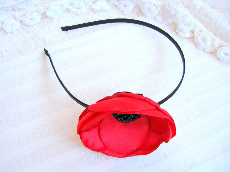 Poppy headband Red flower headband Girls Poppy headband Poppy wedding hairpiece Red poppy headpiece Poppy headdress Poppy hair clip image 4