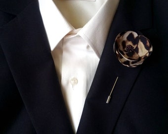 Leopard Lapel pin flower Boutonnière Leopard print Groomsman lapel pin Men&#39;s gift Suit lapel flower Leopard suit pin flower
