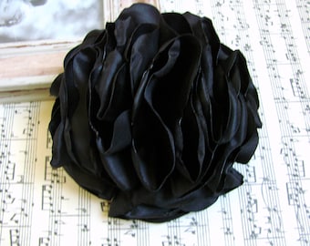 Brooch flower pin Black large brooch Black Rose Corsage Silk flower Black Flower Headpiece Black flower pin Black Rose Hair Accessory Black