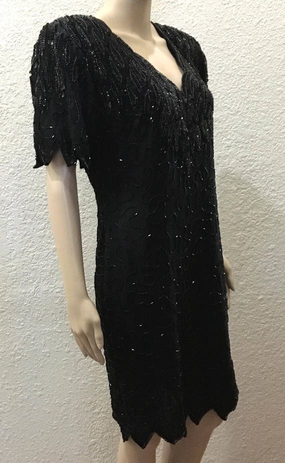 Chic Beaded Black Silk Scalloped Glam Cocktail Pa… - image 3