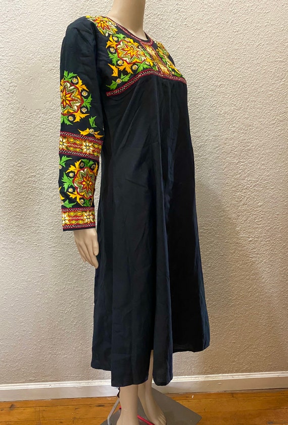 OOAK 60s Multicolor Hand Embroidered Black Silk G… - image 10