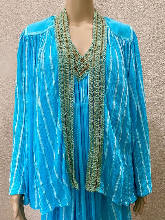 BOHO Greek Goddess Turquoise Gold Metallic Sheer C