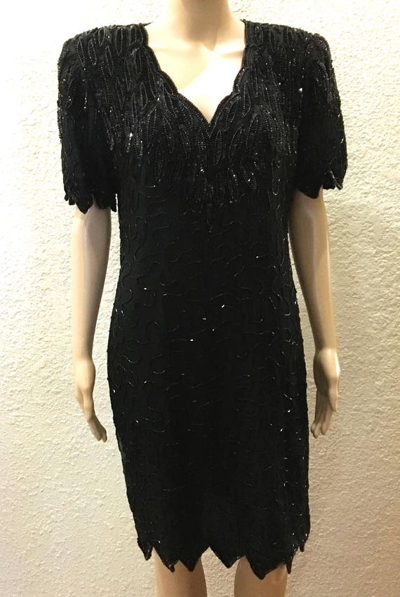Chic Beaded Black Silk Scalloped Glam Cocktail Pa… - image 8