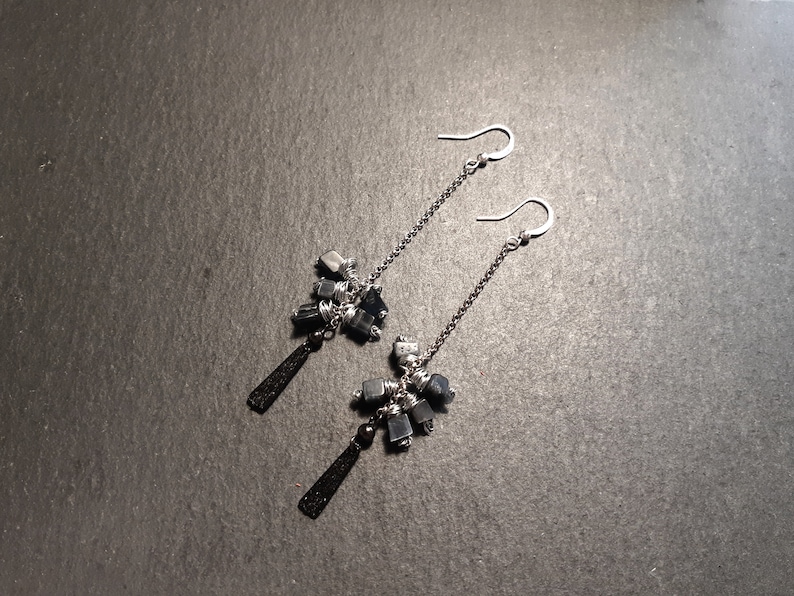 Drop Earrings Hematite Stones Earrings Simple Earrings Minimalist Earrings Bohemian Earrings Long Earrings