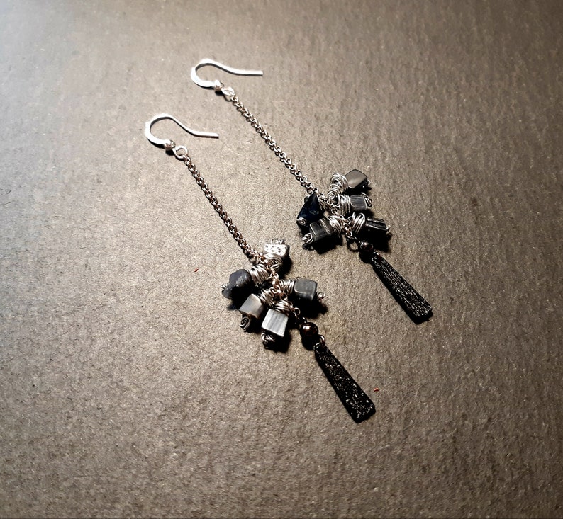 Drop Earrings Hematite Stones Earrings Simple Earrings Minimalist Earrings Bohemian Earrings Long Earrings