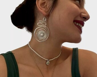 Spiral Earrings, Spiral Beaded Earrings,  Wrapped Earrings, Lightweight Earrings, Bohemian Earrings , Messy Wire Wrap