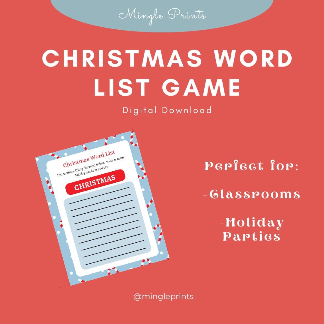 Christmas Word List Game Printable Party Game Printable - Etsy UK