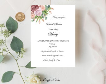 Bridal Shower Invitation Template | Rose Invitation Template | Editable Template | Instant Download | Bridal Shower Invitation