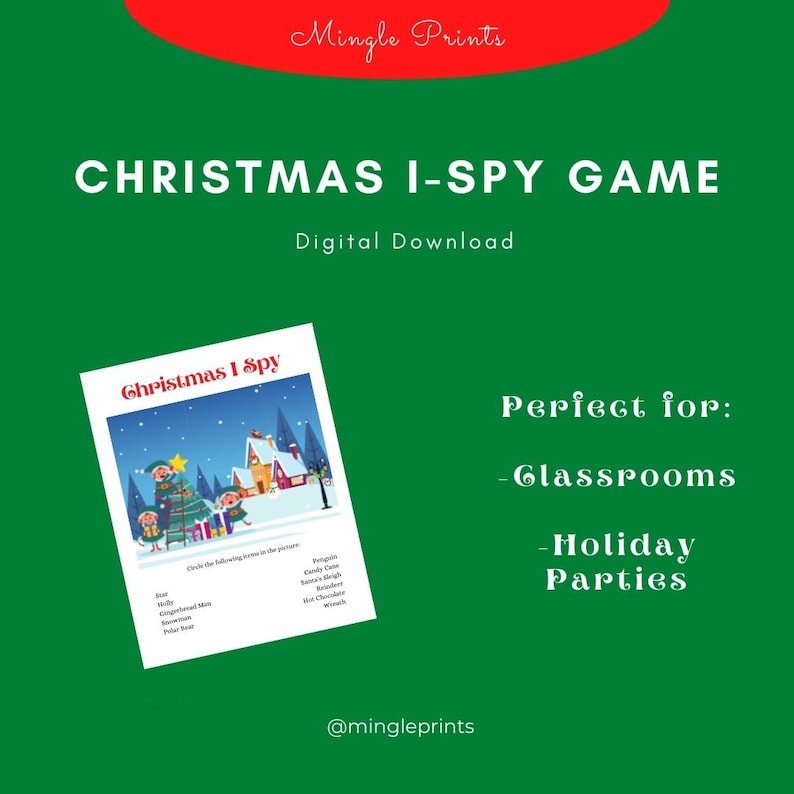 Christmas I-spy Game Printable Christmas Game Classroom - Etsy