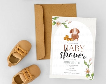 Watercolor Botanical Baby Shower Invitation Template | Baby Shower Invite | Editable Baby Shower Invitation | Unisex Baby Shower Invite