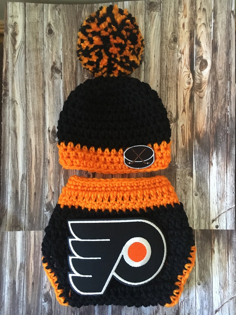 Crochet baby Philadelphia Flyers hat 