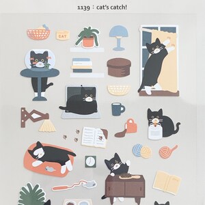 Suatelier Katzenaufkleber, bunter Aufkleber, Katzen fangen, Katzenliebhaber, schöne Katzenaufkleber, Bastelbedarf, Scrapbookzubehör, Tagebuchaufkleber,