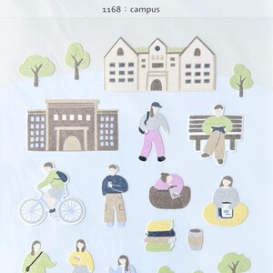 Pegatinas de la vida escolar del campus de Suatelier Sonia, vlog de estudiantes universitarios, pegatinas de viaje, material para manualidades, material para scrapbooking